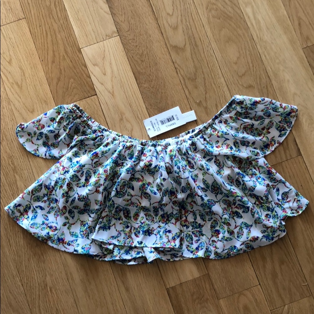 Aqua — Floral off-the-shoulder crop top. TAGS ON!